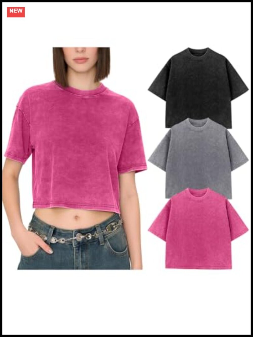 Womens Oversized Cropped T Shirt 100% Cotton Acid Wash Short Sleeve Crop Top